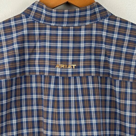 Ariat PRO Series button Front men's XL Shirt Plaid Blue Brown long sleeve Logo - Picture 7 of 10